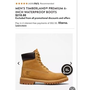 Timberland 6” waterproof boot. WORN once. Excellent condition. Color wheat.
